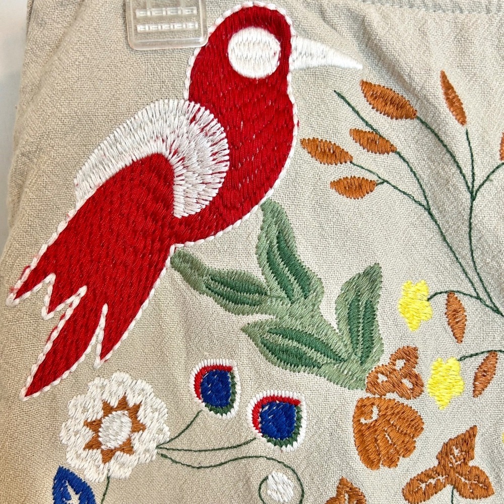 Altar'd State Mini Skirt Medium Tan Red Embroidered Bird Floral Boho Cottagecore - Picture 4 of 10